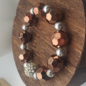 B2215 copper beaded faceted stretch‎ bracelet